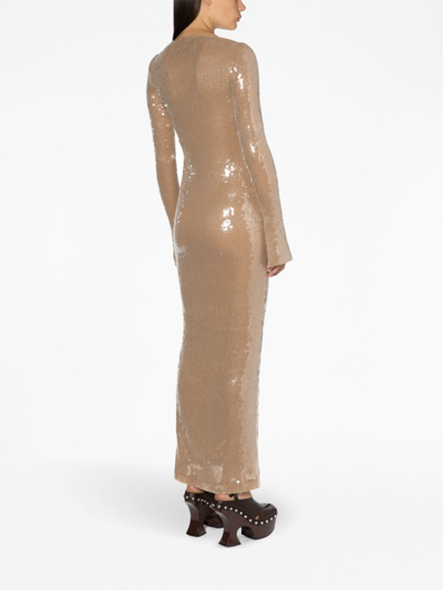 Shop 16arlington Sequin-embellished Long-sleeve Maxi Dress In Nude