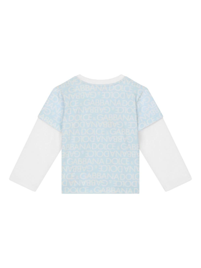 Shop Dolce & Gabbana Logo-print Long-sleeve T-shirt In Blue