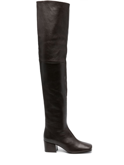 Shop Lemaire 60mm Leather Thigh-high Boots In Braun