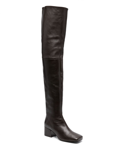 Shop Lemaire 60mm Leather Thigh-high Boots In Braun
