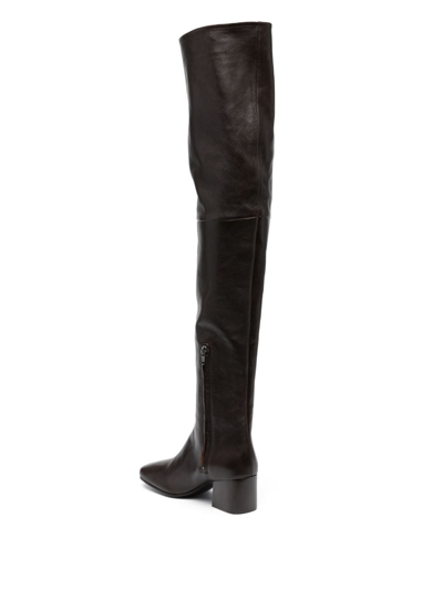 Shop Lemaire 60mm Leather Thigh-high Boots In Braun