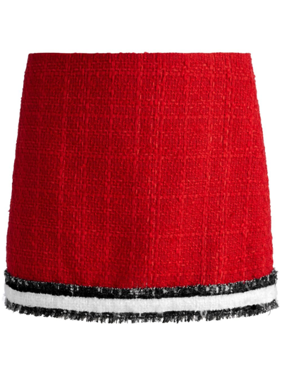 Shop Alice And Olivia Rubi Frayed Tweed Miniskirt In Rot