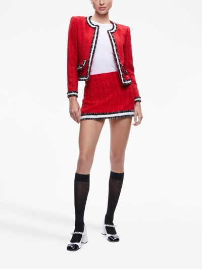 Shop Alice And Olivia Rubi Frayed Tweed Miniskirt In Rot