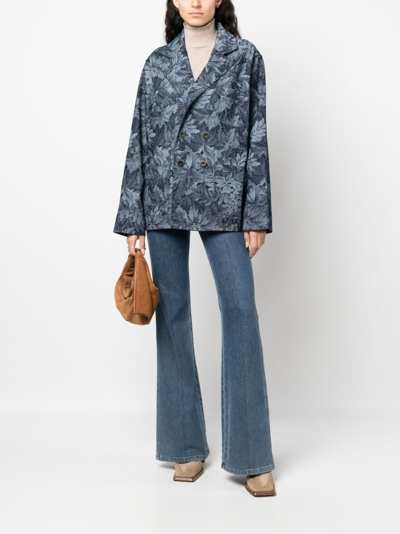 Shop Pierre-louis Mascia Jacquard Double-breasted Blazer In Blau