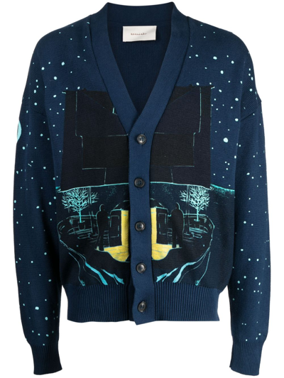 Shop Limitato Illustration-style Pattern Cotton Cardigan In Blau