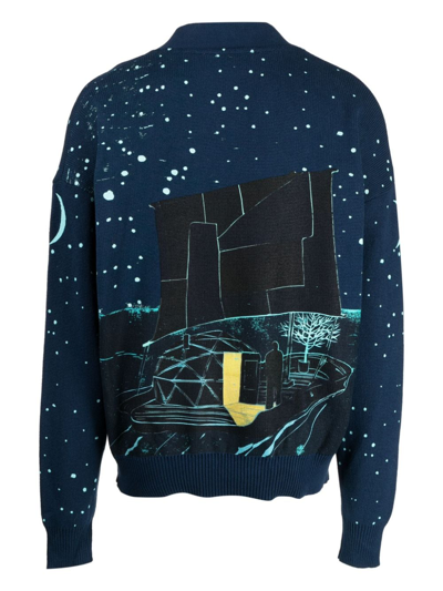 Limitato Illustration-style Pattern Cotton Cardigan In Blau