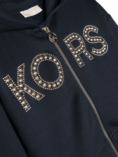 Shop Michael Kors Studded-logo Zip-up Hoodie In Blau