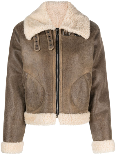 Shop Inès & Maréchal Shearling-collar Zip-fastening Jacket In Braun