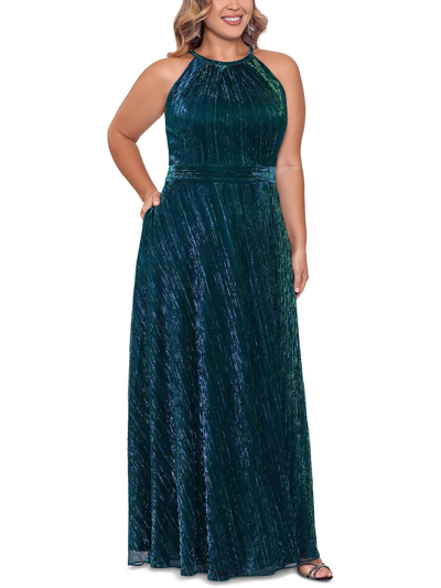 Shop Betsy & Adam Plus Womens Metallic Halter Evening Dress In Blue
