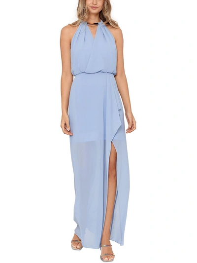 Shop Xscape Womens Embellished Long Evening Dress In Blue