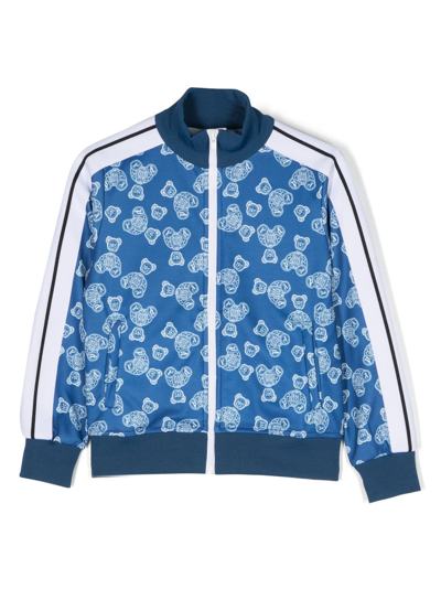 Shop Palm Angels Teddy Bear-print Striped Track Jacket In Blue