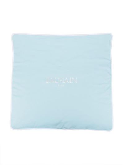 Shop Balmain Two-tone Cotton Blanket In Blue