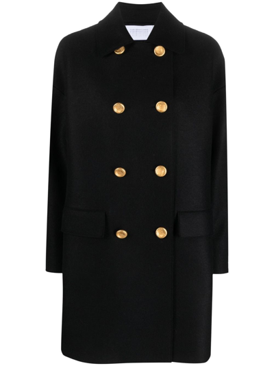 Shop Harris Wharf London Mac Double-breasted Virgin Wool Coat In Black