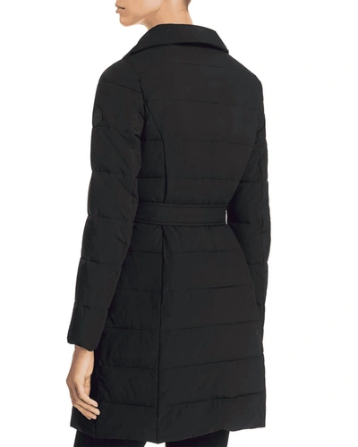 T Tahari Asymmetrical Belted Stand Collar Puffer Coat In Black