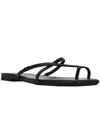 Shop Calvin Klein Dalika Womens Faux Leather Flat Strappy Sandals In Black