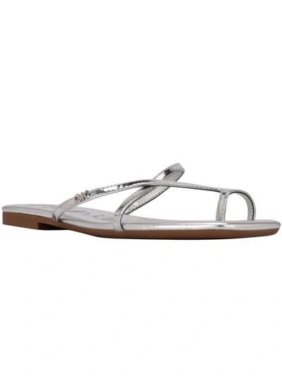 Shop Calvin Klein Dalika Womens Faux Leather Flat Strappy Sandals In Silver