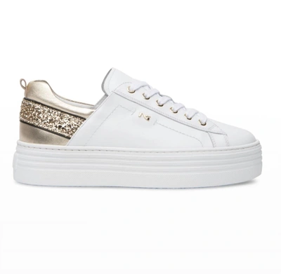 Shop Nerogiardini White Sneaker Gold Glitter In White Gold