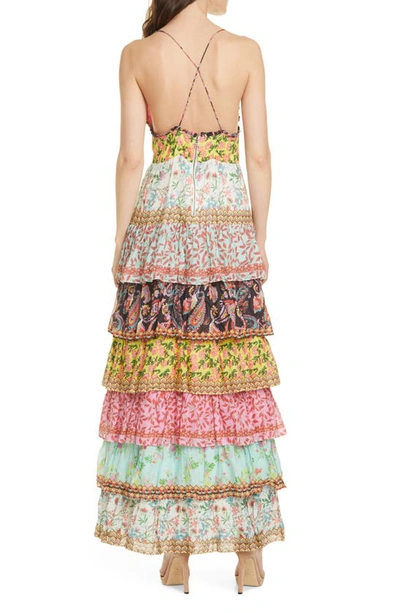 Shop Alice And Olivia Imogene Mixed Print Tiered Ruffle Cotton Maxi Dress In Meadow Magic