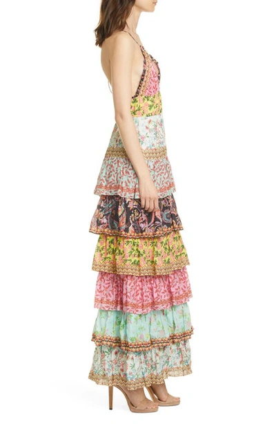 Shop Alice And Olivia Imogene Mixed Print Tiered Ruffle Cotton Maxi Dress In Meadow Magic