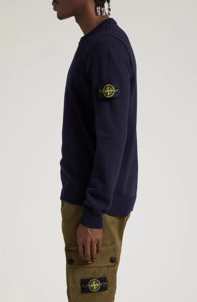 Shop Stone Island Compass Logo Wool Blend Sweater In Navy Blue