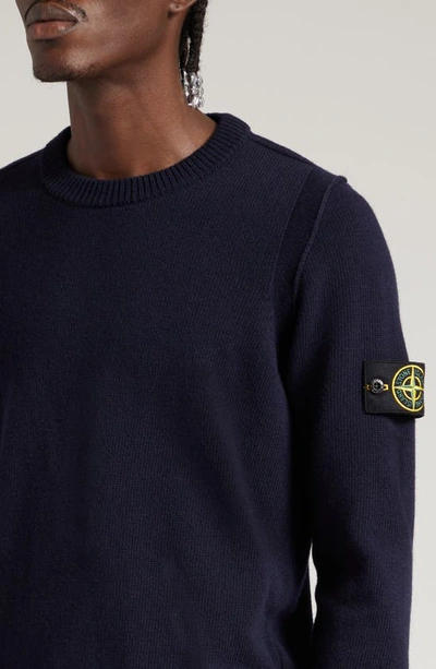 Shop Stone Island Compass Logo Wool Blend Sweater In Navy Blue