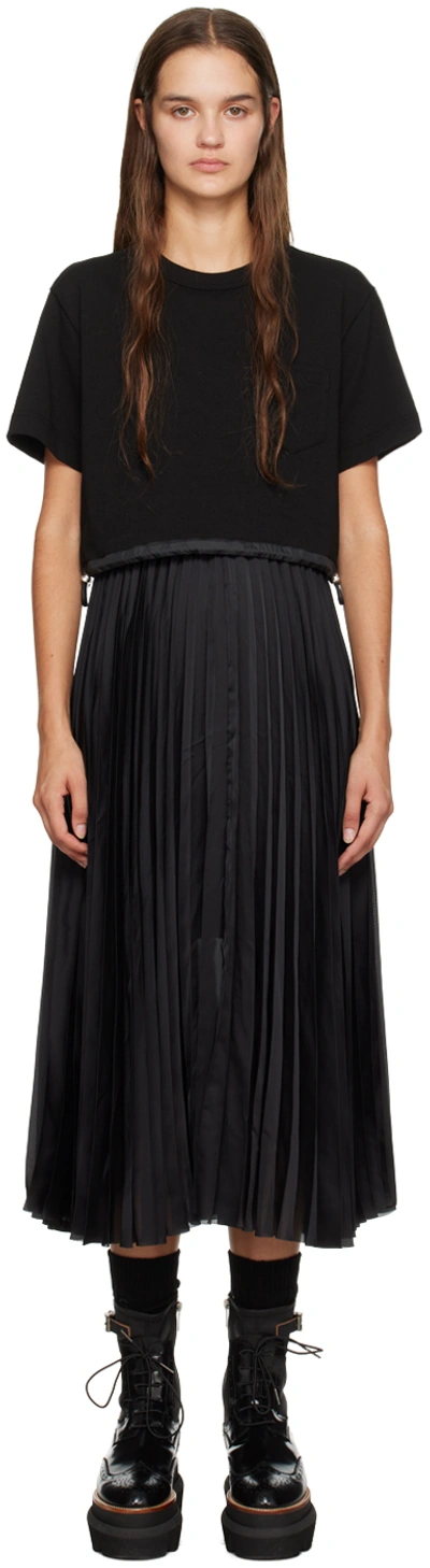 Shop Sacai Black Pleated Midi Dress In 001 Black