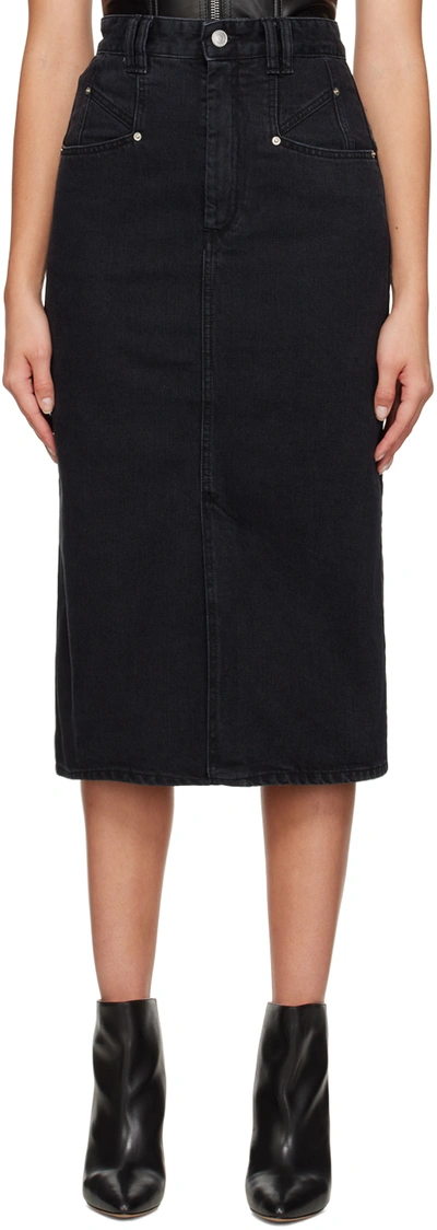 Shop Isabel Marant Black Dipoma Denim Midi Skirt In 01bk Black