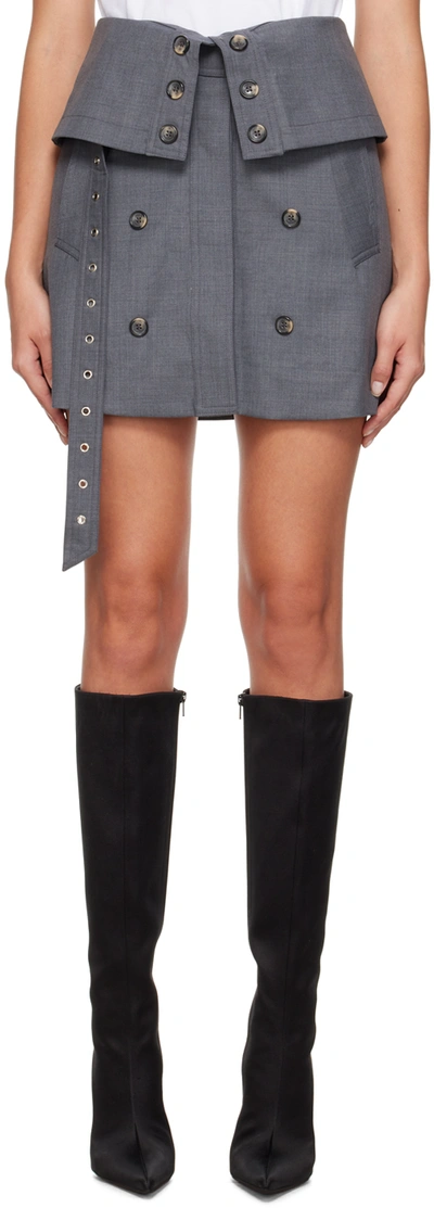 Shop Rokh Gray Flap Miniskirt In 20darkgrey