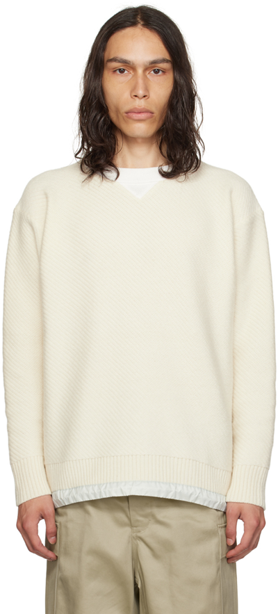 Shop Sacai Off-white Crewneck Sweater In 151 Off White
