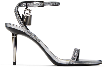 Shop Tom Ford Silver Padlock Pointy Naked Heeled Sandals In 1g004 Silver