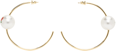 Shop Safsafu Gold Pearl & Roses Hoop Earrings