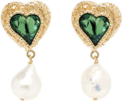 Shop Safsafu Gold Eden Love Earrings In Green