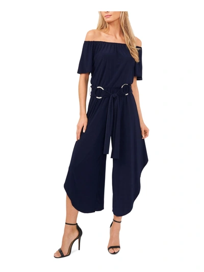 Shop Msk Womens Belted Stretch Jumpsuit In Blue
