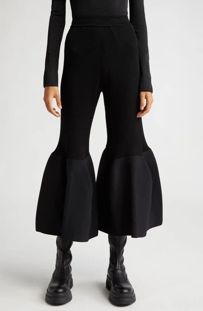 Shop Cfcl Pottery Crop Bell Bottom Knit Pants In Black