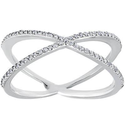 Pompeii3 1/5ct 10k White Gold Round Diamond Crossover Cocktail Fashion Statement X Ring In Multi
