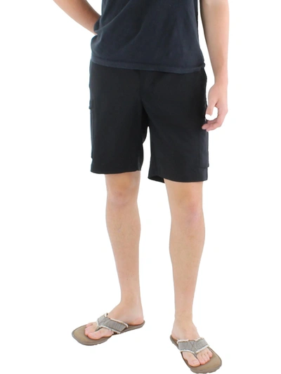 Mens Stretch Waistband Drawstring Cargo Shorts In Black