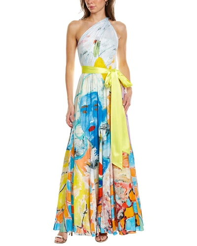 Shop Alice And Olivia Milan One-shoulder Gown In Multi