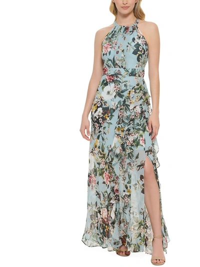 Shop Eliza J Womens Floral Halter Maxi Dress In Blue