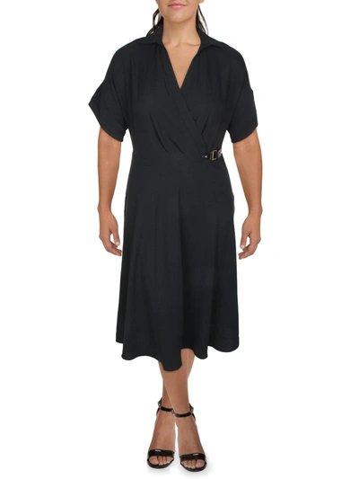 Shop Lauren Ralph Lauren Womens Surplice Buckle Midi Dress In Black