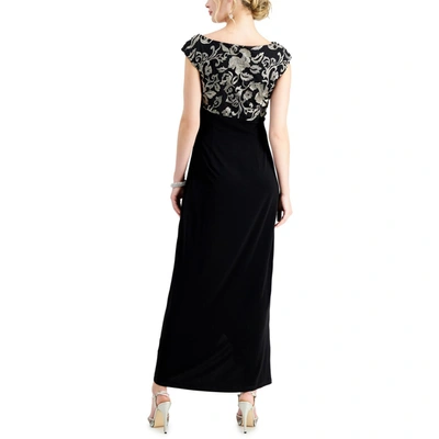 Shop Connected Apparel Womens Metallic Embroidered Evening Dress In Black