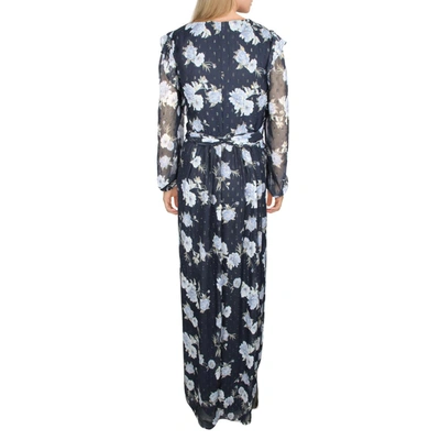 Shop Betsy & Adam Plus Womens Floral Print Ruffled Evening Dress In Blue