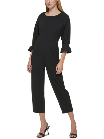 Shop Calvin Klein Womens Pintuck Boat Neck Jumpsuit In Black