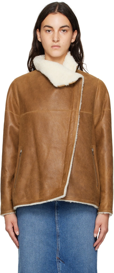 Shop Isabel Marant Tan Abeliki Leather Jacket In 50cm Camel