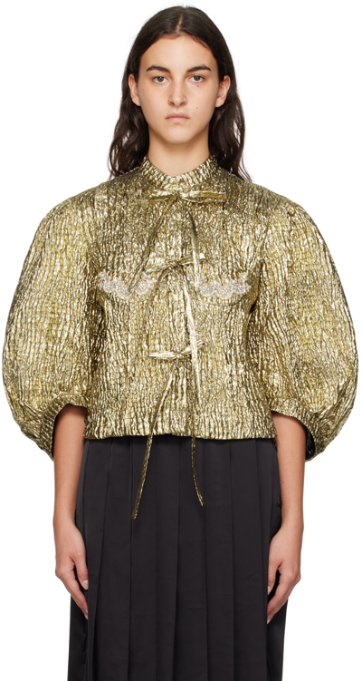 Shop Simone Rocha Gold Fitted Jacket In Gold/pearl/clear