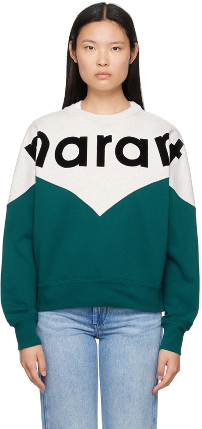 Shop Isabel Marant Étoile Off-white & Green Houston Sweatshirt In 60tl Teal