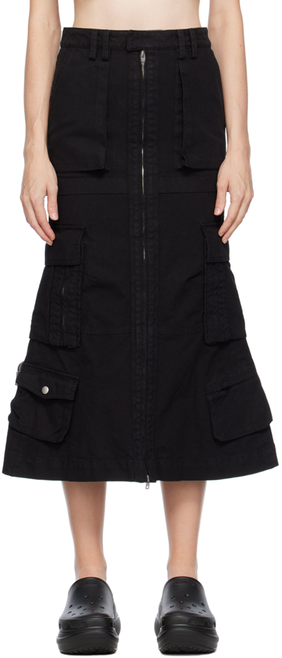 Shop We11 Done Black Cargo Denim Midi Skirt