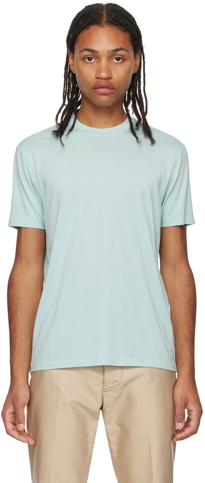 Shop Tom Ford Blue Embroidered T-shirt In Hb130 Crystal Blue