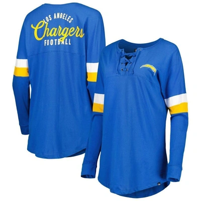 Shop New Era Powder Blue Los Angeles Chargers Athletic Varsity Lightweight Lace-up Long Sleeve T-shirt
