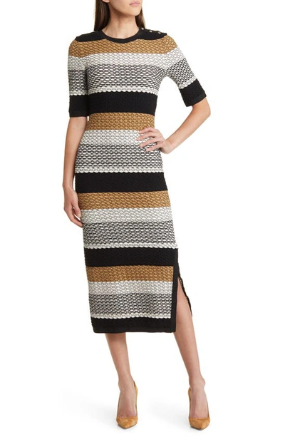 Hugo Boss Structured-stripe Dress In Stretch-cotton Jersey In Iconic Honeycomb Fantasy