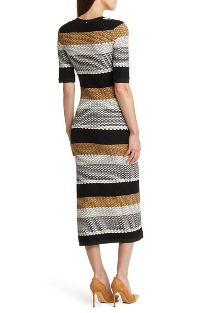 Hugo Boss Structured-stripe Dress In Stretch-cotton Jersey In Iconic Honeycomb Fantasy